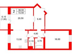 2-комн. кв. 72.5 м² 3/22 этаж