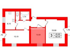 Комната 10.5 м² в 3-комн. кв. 3/3 этаж