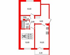 2-комн. кв. 57 м² 20/26 этаж