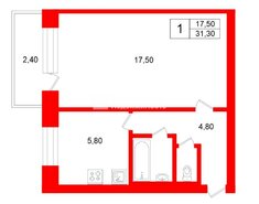 1-комн. кв. 31.3 м² 6/7 этаж