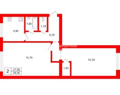 2-комн. кв. 44 м² 1/5 этаж
