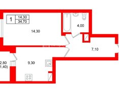 1-комн. кв. 34.7 м² 4/16 этаж