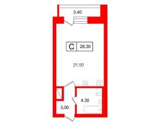 Студия 28.3 м² 10/23 этаж