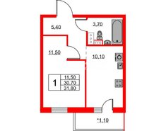 1-комн. кв. 31.4 м² 10/12 этаж