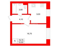 1-комн. кв. 33.6 м² 1/6 этаж