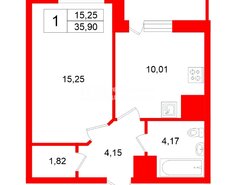 1-комн. кв. 35.9 м² 25/25 этаж