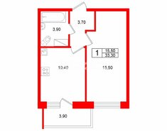 1-комн. кв. 33.3 м² 5/11 этаж