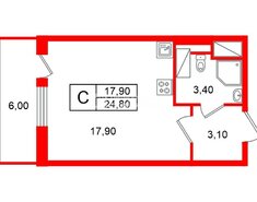 Студия 24.8 м² 10/15 этаж