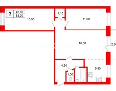 3-комн. кв. 58 м² 3/5 этаж
