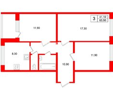 3-комн. кв. 63.9 м² 8/14 этаж