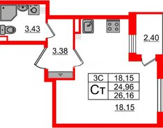 Студия 24.96 м² 3/5 этаж