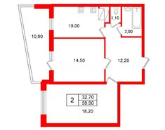 2-комн. кв. 59.9 м² 9/25 этаж