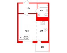 Студия 27.1 м² 3/8 этаж