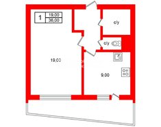 1-комн. кв. 36 м² 16/17 этаж