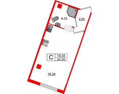 Студия 24.5 м² 16/18 этаж