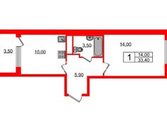 1-комн. кв. 33.4 м² 1/9 этаж