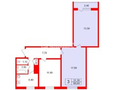 Комната 31.3 м² в 3-комн. кв. 5/5 этаж