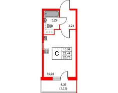 Студия 22.5 м² 14/25 этаж