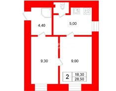 2-комн. кв. 28.5 м² 3/5 этаж