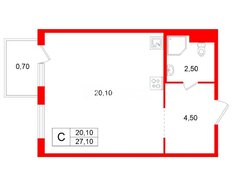 Студия 27.1 м² 6/12 этаж