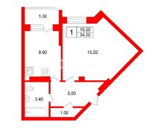 1-комн. кв. 34.2 м² 3/19 этаж