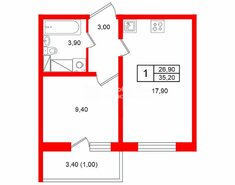 1-комн. кв. 35.2 м² 4/22 этаж
