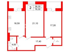 2-комн. кв. 76.3 м² 11/17 этаж