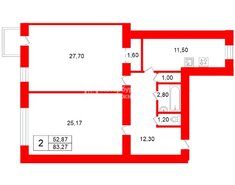 2-комн. кв. 83.27 м² 4/4 этаж