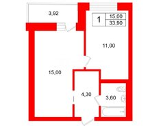 1-комн. кв. 33.9 м² 3/18 этаж