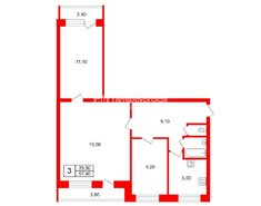 3-комн. кв. 57.4 м² 9/9 этаж