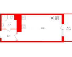 Студия 24.1 м² 2/21 этаж