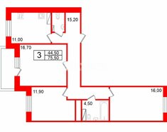 3-комн. кв. 75.5 м² 16/16 этаж