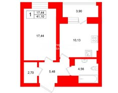 1-комн. кв. 41.1 м² 2/4 этаж