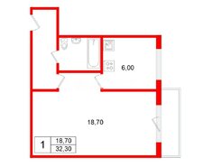 1-комн. кв. 32.3 м² 2/5 этаж