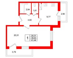 1-комн. кв. 39.43 м² 7/9 этаж