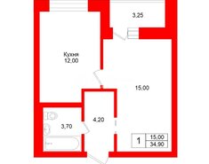 1-комн. кв. 34.9 м² 4/17 этаж