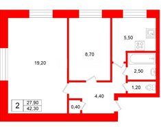 2-комн. кв. 42.3 м² 1/5 этаж