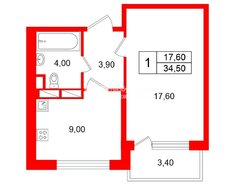 1-комн. кв. 34.5 м² 8/8 этаж