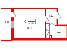 Студия 24.9 м² 10/14 этаж