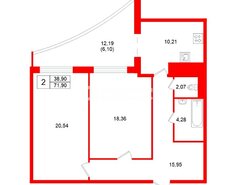 2-комн. кв. 71.9 м² 22/26 этаж