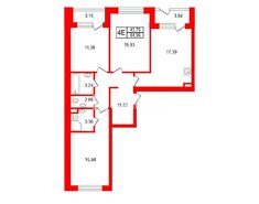 3-комн. кв. 84.6 м² 1/4 этаж