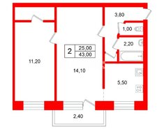 2-комн. кв. 43 м² 2/5 этаж