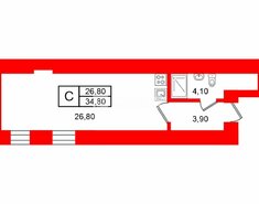 Студия 34.8 м² 5/5 этаж