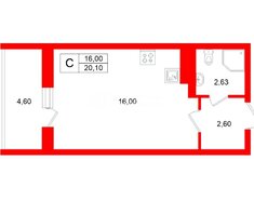Студия 20.1 м² 19/20 этаж