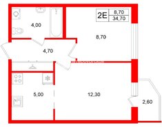 1-комн. кв. 34.7 м² 11/22 этаж