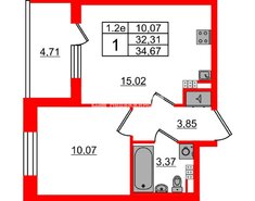 1-комн. кв. 32.31 м² 5/5 этаж