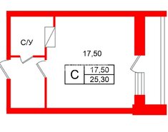 Студия 25.3 м² 21/22 этаж