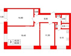 3-комн. кв. 68.8 м² 9/10 этаж