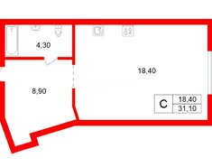 Студия 31.1 м² 8/18 этаж