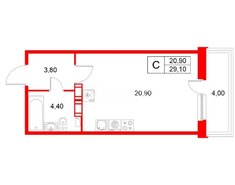 Студия 29.1 м² 3/16 этаж